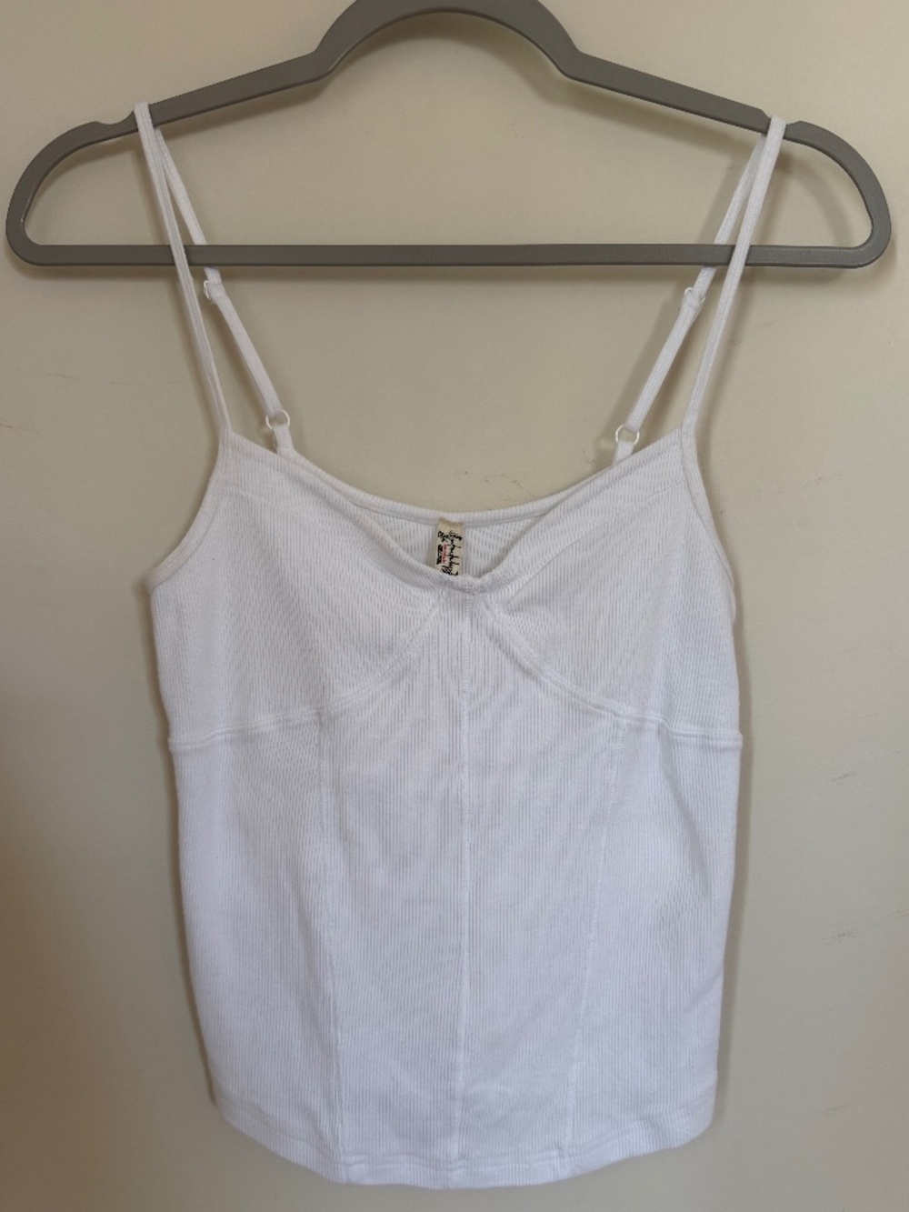 Free People White Ribbed Cami Tank Top Adjustable Straps Size M